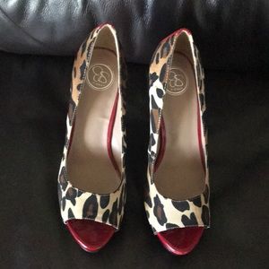 Jessica Simpson leopard print & red patent heels